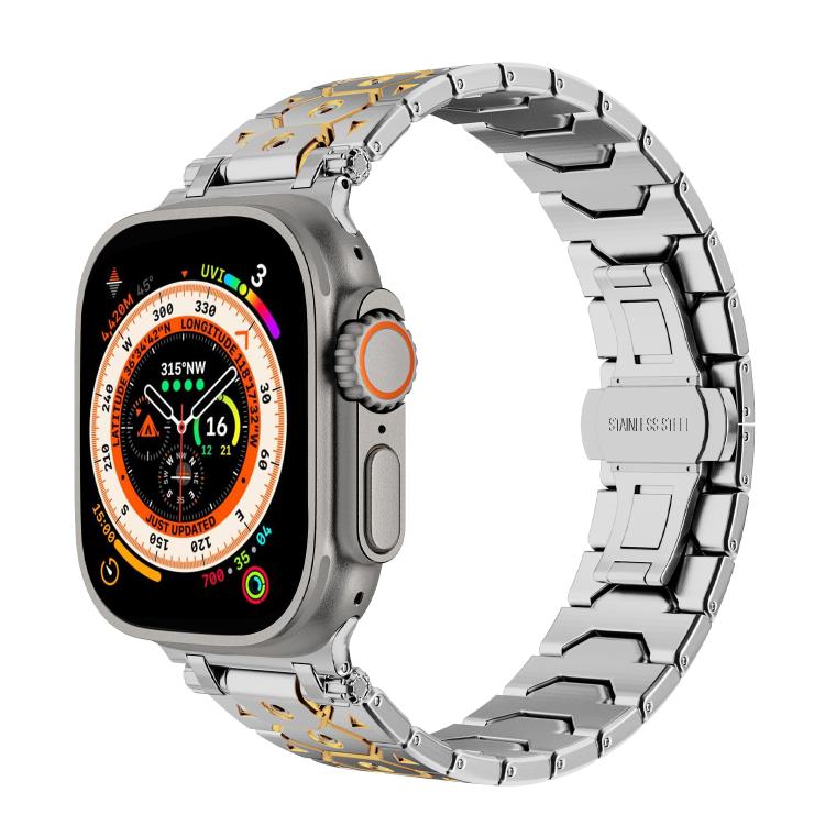 For Apple Watch 46mm / 49mm / 45mm / 44mm Octagonal Stainless Steel  Watch(Silver Inter Gold) - free shipping - PMC TechLife - Order now!