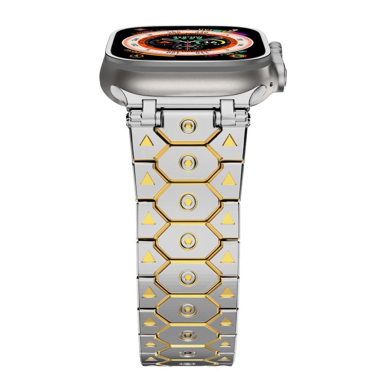 For Apple Watch 46mm / 49mm / 45mm / 44mm Octagonal Stainless Steel  Watch(Silver Inter Gold) - free shipping - PMC TechLife - Order now!