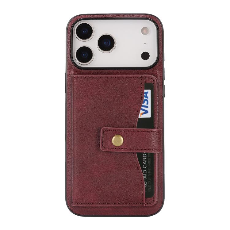 For iPhone 17 Pro Kalebol Magnetic Button Card Bag MagSafe Ring Leather Phone Case(Red) - iPhone 17 Pro Cases by Kalebol | Online Shopping South Africa | PMC TechLife | Buy Now Pay Later Mobicred