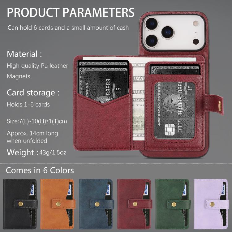 For iPhone 17 Pro Kalebol Magnetic Button Card Bag MagSafe Ring Leather Phone Case(Red) - iPhone 17 Pro Cases by Kalebol | Online Shopping South Africa | PMC TechLife | Buy Now Pay Later Mobicred