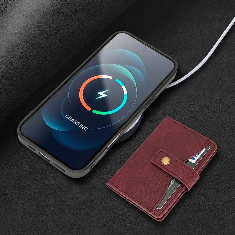 For iPhone 17 Pro Kalebol Magnetic Button Card Bag MagSafe Ring Leather Phone Case(Red) - iPhone 17 Pro Cases by Kalebol | Online Shopping South Africa | PMC TechLife | Buy Now Pay Later Mobicred