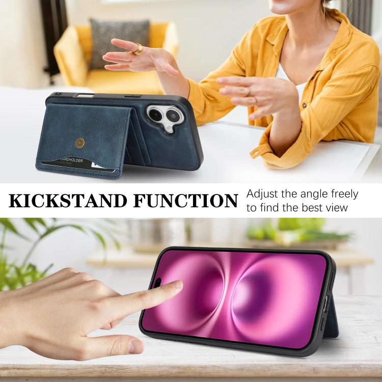For iPhone 17 Kalebol Magnetic Button Card Bag MagSafe Ring Leather Phone Case(Blue) - iPhone 17 Cases by Kalebol | Online Shopping South Africa | PMC TechLife | Buy Now Pay Later Mobicred