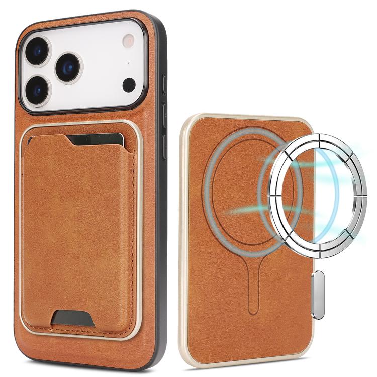 For iPhone 17 Pro Kalebol Slim MagSafe Ring Magnetic Card Bag Leather Phone Case(Brown) - free shipping - PMC TechLife - Order now!