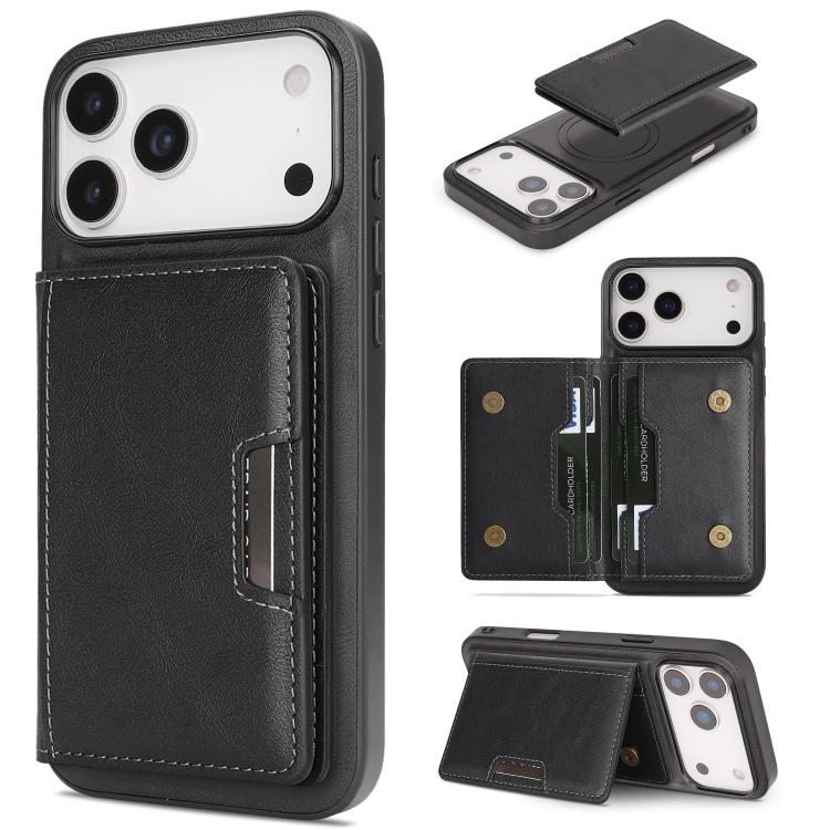 For iPhone 17 Pro Max Kalebol Strong MagSafe Magnetic Two-Fold Card Bag Leather Phone Case(Black) - iPhone 17 Pro Max Cases by Kalebol | Online Shopping South Africa | PMC TechLife | Buy Now Pay Later Mobicred