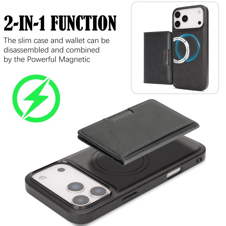 For iPhone 17 Pro Max Kalebol Strong MagSafe Magnetic Two-Fold Card Bag Leather Phone Case(Black) - iPhone 17 Pro Max Cases by Kalebol | Online Shopping South Africa | PMC TechLife | Buy Now Pay Later Mobicred