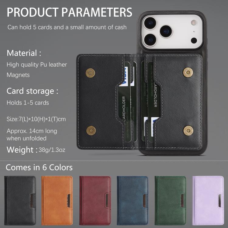 For iPhone 17 Pro Max Kalebol Strong MagSafe Magnetic Two-Fold Card Bag Leather Phone Case(Black) - iPhone 17 Pro Max Cases by Kalebol | Online Shopping South Africa | PMC TechLife | Buy Now Pay Later Mobicred