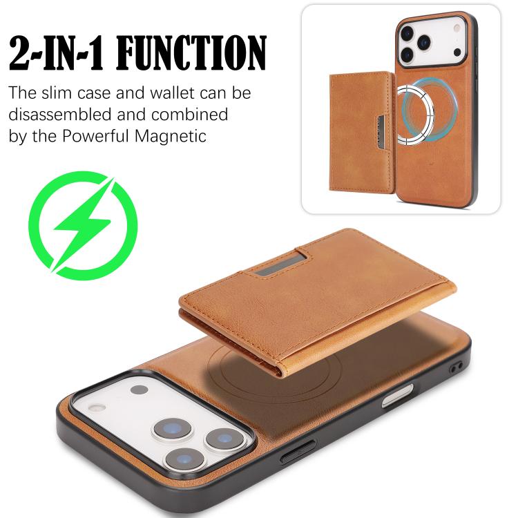For iPhone 17 Pro Kalebol Strong MagSafe Magnetic Two-Fold Card Bag Leather Phone Case(Brown) - iPhone 17 Pro Cases by Kalebol | Online Shopping South Africa | PMC TechLife | Buy Now Pay Later Mobicred