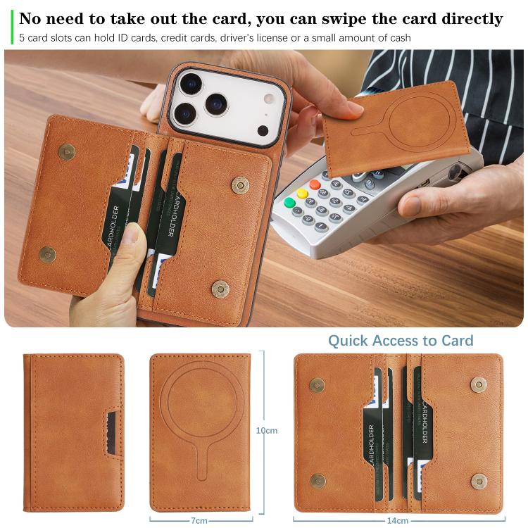 For iPhone 17 Pro Kalebol Strong MagSafe Magnetic Two-Fold Card Bag Leather Phone Case(Brown) - iPhone 17 Pro Cases by Kalebol | Online Shopping South Africa | PMC TechLife | Buy Now Pay Later Mobicred