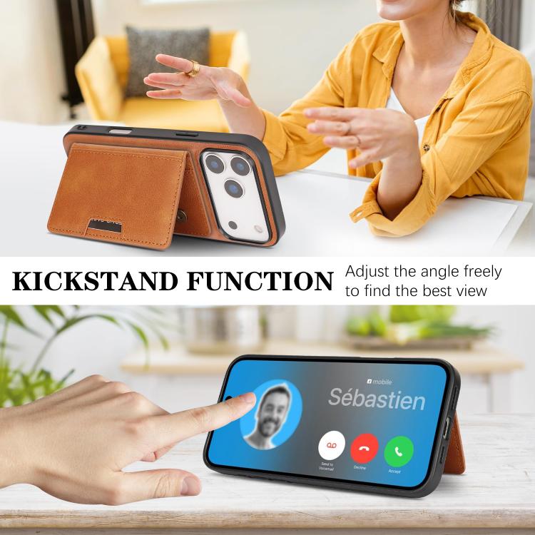 For iPhone 17 Pro Kalebol Strong MagSafe Magnetic Two-Fold Card Bag Leather Phone Case(Brown) - iPhone 17 Pro Cases by Kalebol | Online Shopping South Africa | PMC TechLife | Buy Now Pay Later Mobicred