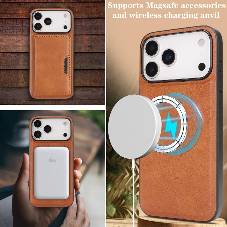 For iPhone 17 Pro Kalebol Strong MagSafe Magnetic Two-Fold Card Bag Leather Phone Case(Brown) - iPhone 17 Pro Cases by Kalebol | Online Shopping South Africa | PMC TechLife | Buy Now Pay Later Mobicred