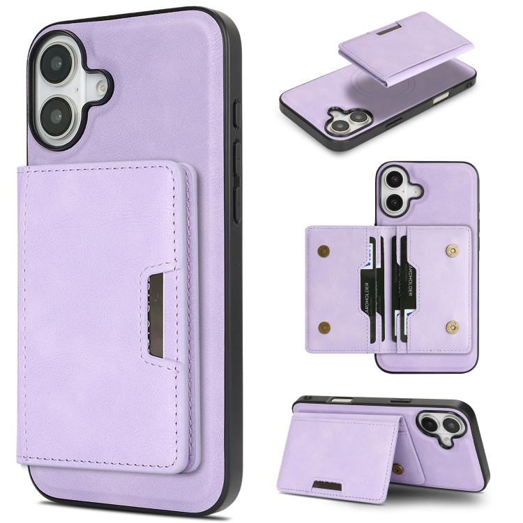 For iPhone 17 Kalebol Strong MagSafe Magnetic Two-Fold Card Bag Leather Phone Case(Purple) - iPhone 17 Cases by Kalebol | Online Shopping South Africa | PMC TechLife | Buy Now Pay Later Mobicred