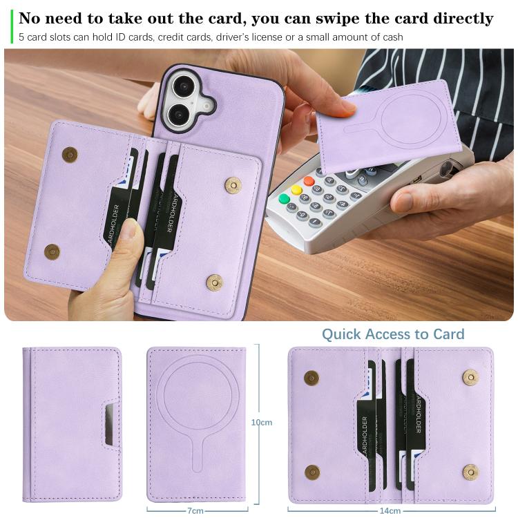 For iPhone 17 Kalebol Strong MagSafe Magnetic Two-Fold Card Bag Leather Phone Case(Purple) - iPhone 17 Cases by Kalebol | Online Shopping South Africa | PMC TechLife | Buy Now Pay Later Mobicred