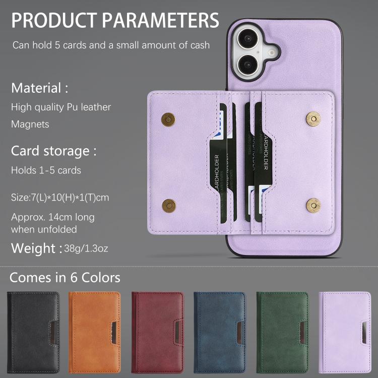 For iPhone 17 Kalebol Strong MagSafe Magnetic Two-Fold Card Bag Leather Phone Case(Purple) - iPhone 17 Cases by Kalebol | Online Shopping South Africa | PMC TechLife | Buy Now Pay Later Mobicred