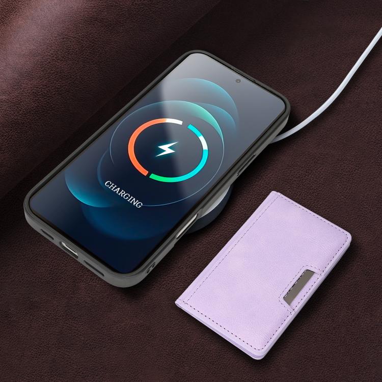 For iPhone 17 Kalebol Strong MagSafe Magnetic Two-Fold Card Bag Leather Phone Case(Purple) - iPhone 17 Cases by Kalebol | Online Shopping South Africa | PMC TechLife | Buy Now Pay Later Mobicred