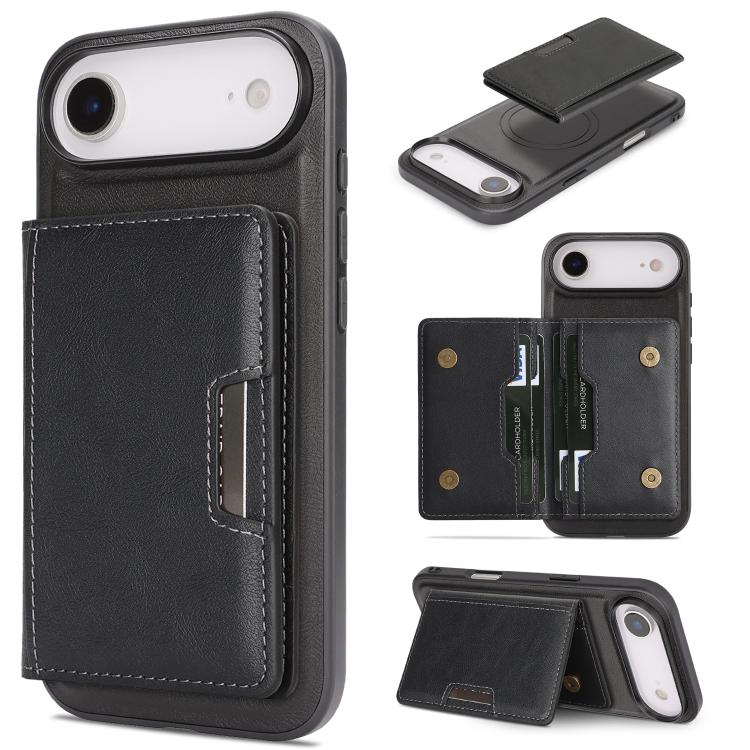 For iPhone 17 Air Kalebol Strong MagSafe Magnetic Two-Fold Card Bag Leather Phone Case(Black) - iPhone 17 Air Cases by Kalebol | Online Shopping South Africa | PMC TechLife | Buy Now Pay Later Mobicred