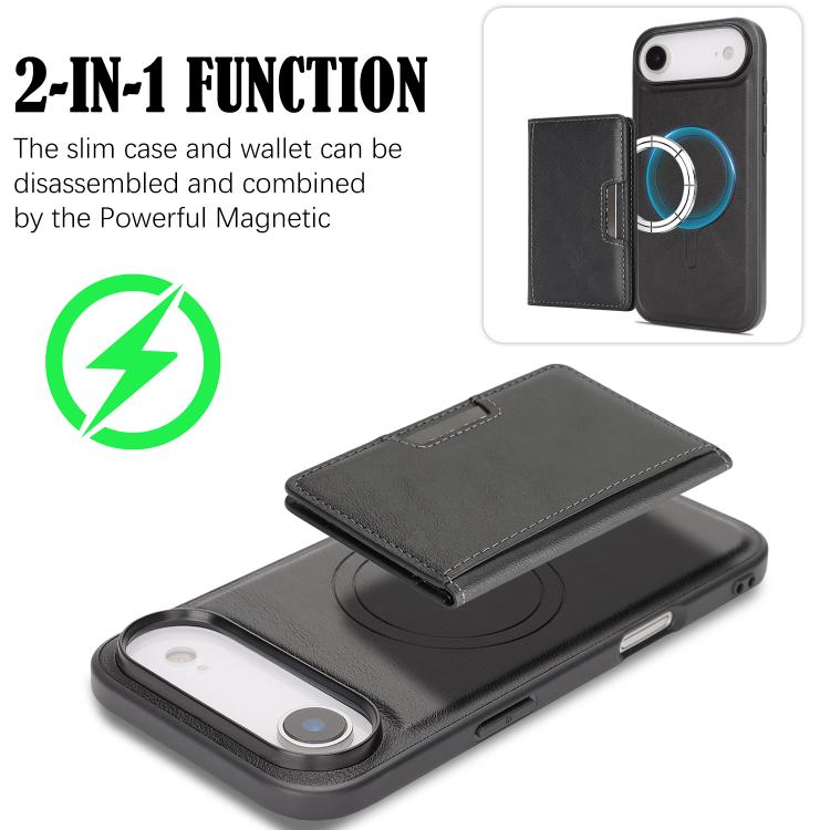 For iPhone 17 Air Kalebol Strong MagSafe Magnetic Two-Fold Card Bag Leather Phone Case(Black) - iPhone 17 Air Cases by Kalebol | Online Shopping South Africa | PMC TechLife | Buy Now Pay Later Mobicred