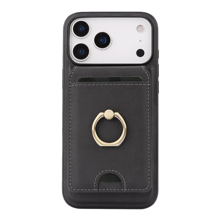 For iPhone 17 Pro Max Kalebol Strong MagSafe Ring Magnetic Card Bag Holder Leather Phone Case(Black) - iPhone 17 Pro Max Cases by Kalebol | Online Shopping South Africa | PMC TechLife | Buy Now Pay Later Mobicred