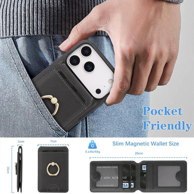 For iPhone 17 Pro Max Kalebol Strong MagSafe Ring Magnetic Card Bag Holder Leather Phone Case(Black) - iPhone 17 Pro Max Cases by Kalebol | Online Shopping South Africa | PMC TechLife | Buy Now Pay Later Mobicred