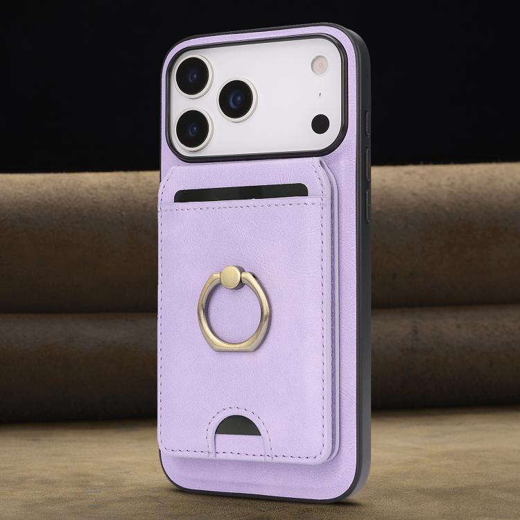 For iPhone 17 Pro Kalebol Strong MagSafe Ring Magnetic Card Bag Holder Leather Phone Case(Purple) - iPhone 17 Pro Cases by Kalebol | Online Shopping South Africa | PMC TechLife | Buy Now Pay Later Mobicred