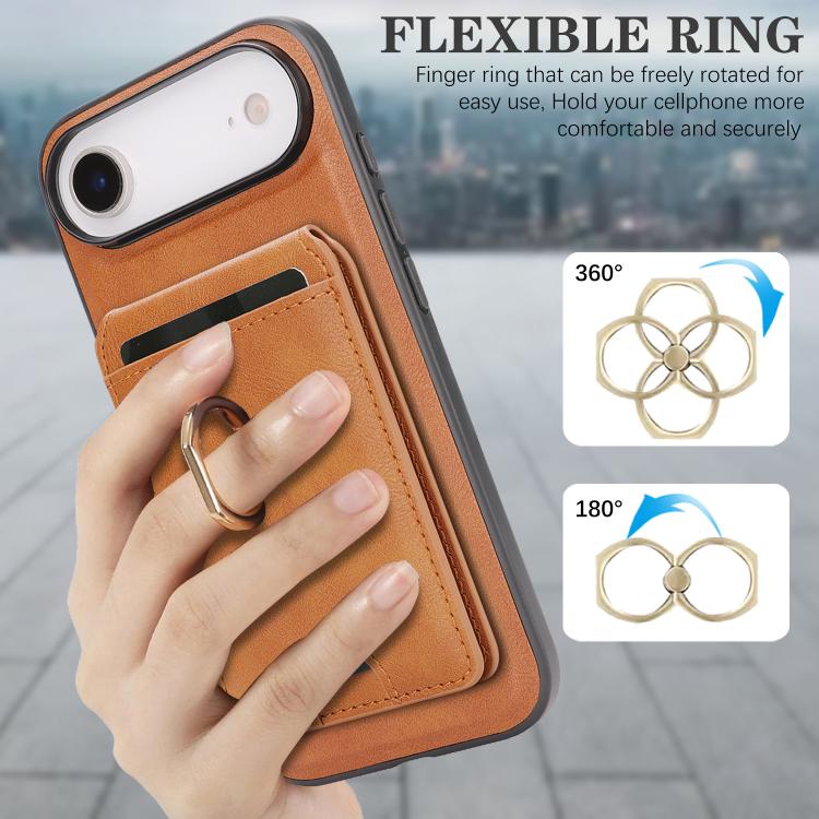For iPhone 17 Air Kalebol Strong MagSafe Ring Magnetic Card Bag Holder Leather Phone Case(Brown) - iPhone 17 Air Cases by Kalebol | Online Shopping South Africa | PMC TechLife | Buy Now Pay Later Mobicred