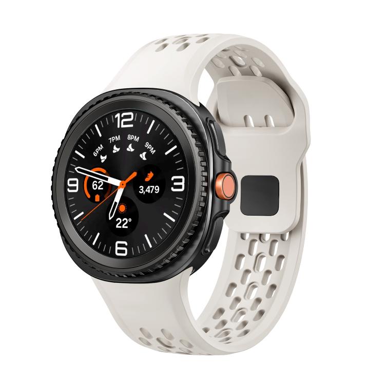 For Samsung Galaxy Watch8 / Watch8 Classic Hole Style Black Reverse Buckle Silicone Watch Band(Beige) - free shipping - PMC TechLife - Order now!