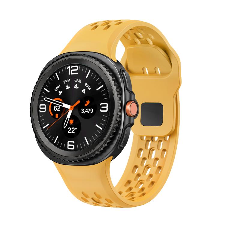 For Samsung Galaxy Watch8 / Watch8 Classic Hole Style Black Reverse Buckle Silicone Watch Band(Yellow) - free shipping - PMC TechLife - Order now!