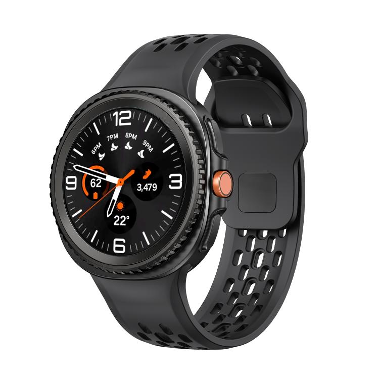 For Samsung Galaxy Watch8 / Watch8 Classic Hole Style Black Reverse Buckle Silicone Watch Band(Black) - free shipping - PMC TechLife - Order now!