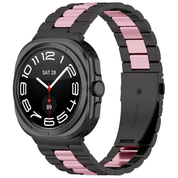 For Samsung Galaxy Watch8 / Watch8 Classic Three Beads Stainless Steel Watch Band with Removal Tool(Black Pink) - free shipping - PMC TechLife - Order now!