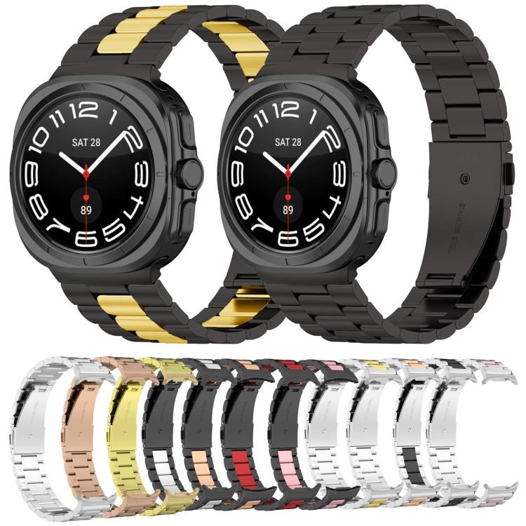 For Samsung Galaxy Watch8 / Watch8 Classic Three Beads Stainless Steel Watch Band with Removal Tool(Silver Pink) - free shipping - PMC TechLife - Order now!