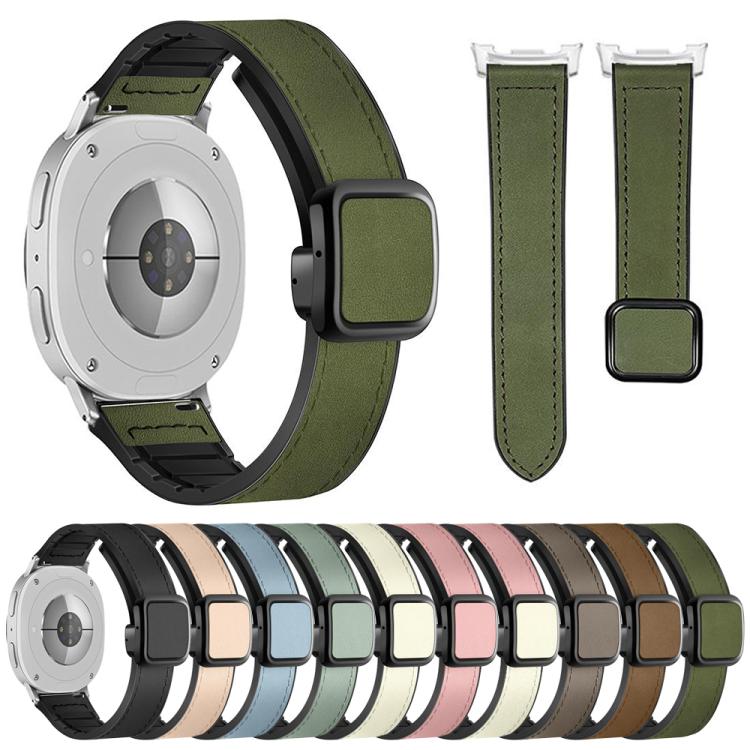 For Samsung Galaxy Watch8 / Watch8 Classic Square Magnetic Buckle Leather Skin Silicone Watch Band(Crazy Horse Dark Brown) - free shipping - PMC TechLife - Order now!
