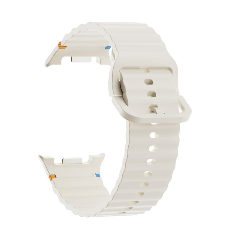 For Samsung Galaxy Watch8 40mm Rhombic Texture Bezel and Wavy Grain Stitched Color Buckle Silicone Watch Band(Beige Silver) - free shipping - PMC TechLife - Order now!