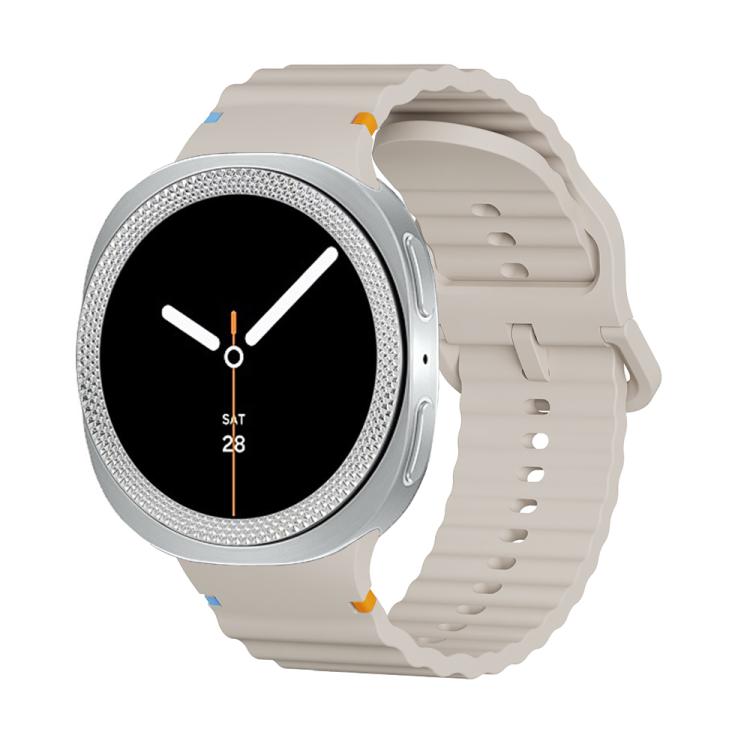 For Samsung Galaxy Watch8 40mm Rhombic Texture Bezel and Wavy Grain Stitched Color Buckle Silicone Watch Band(Starlight Silver) - free shipping - PMC TechLife - Order now!