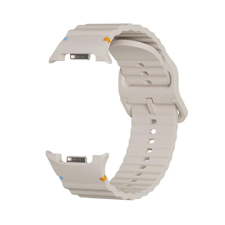 For Samsung Galaxy Watch8 40mm Rhombic Texture Bezel and Wavy Grain Stitched Color Buckle Silicone Watch Band(Starlight Silver) - free shipping - PMC TechLife - Order now!