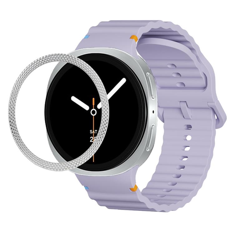 For Samsung Galaxy Watch8 40mm Rhombic Texture Bezel and Wavy Grain Stitched Color Buckle Silicone Watch Band(Purple Silver) - free shipping - PMC TechLife - Order now!
