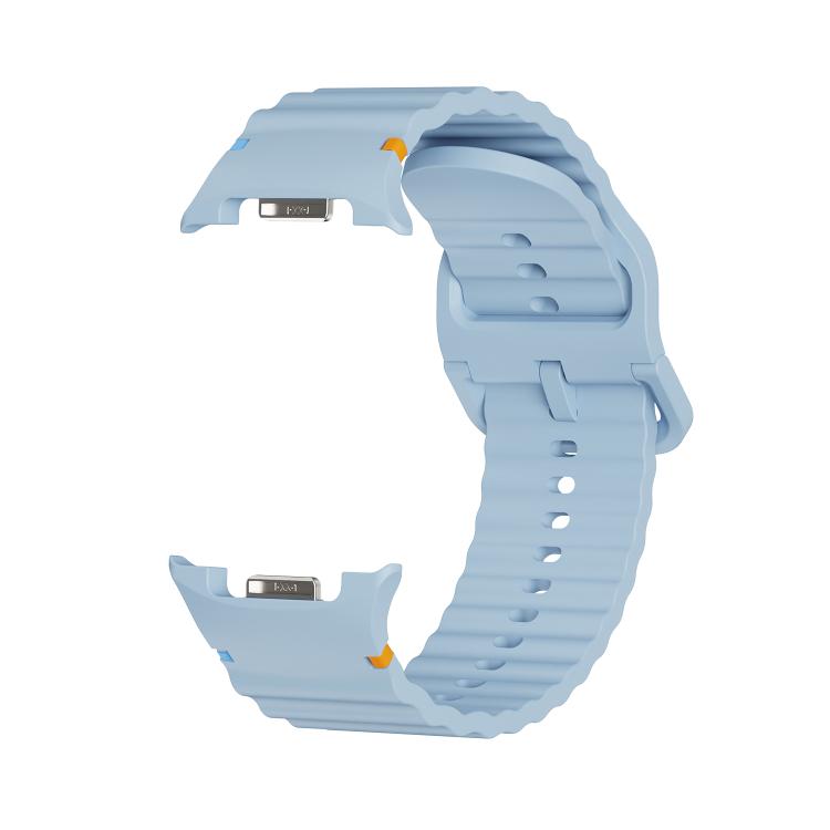 For Samsung Galaxy Watch8 40mm Rhombic Texture Bezel and Wavy Grain Stitched Color Buckle Silicone Watch Band(Light Blue Silver) - free shipping - PMC TechLife - Order now!