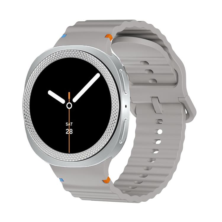 For Samsung Galaxy Watch8 40mm Rhombic Texture Bezel and Wavy Grain Stitched Color Buckle Silicone Watch Band(Gray Silver) - free shipping - PMC TechLife - Order now!