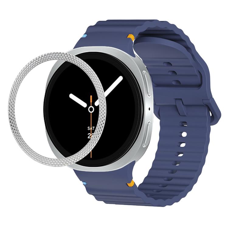 For Samsung Galaxy Watch8 40mm Rhombic Texture Bezel and Wavy Grain Stitched Color Buckle Silicone Watch Band(Midnight Blue Silver) - free shipping - PMC TechLife - Order now!