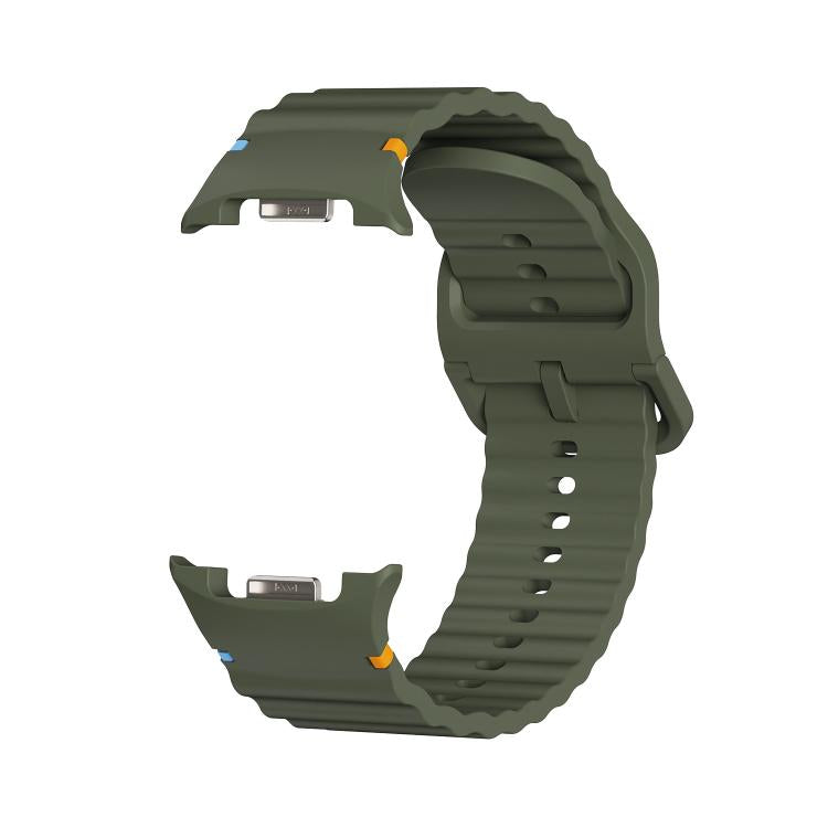 For Samsung Galaxy Watch8 40mm Rhombic Texture Bezel and Wavy Grain Stitched Color Buckle Silicone Watch Band(Army Green Silver) - free shipping - PMC TechLife - Order now!