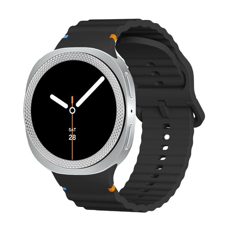 For Samsung Galaxy Watch8 40mm Rhombic Texture Bezel and Wavy Grain Stitched Color Buckle Silicone Watch Band(Black Silver) - free shipping - PMC TechLife - Order now!