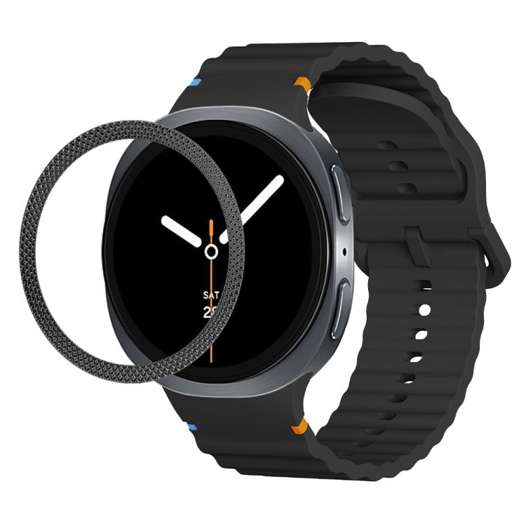 For Samsung Galaxy Watch8 40mm Rhombic Texture Bezel and Wavy Grain Stitched Color Buckle Silicone Watch Band(Black Black) - free shipping - PMC TechLife - Order now!