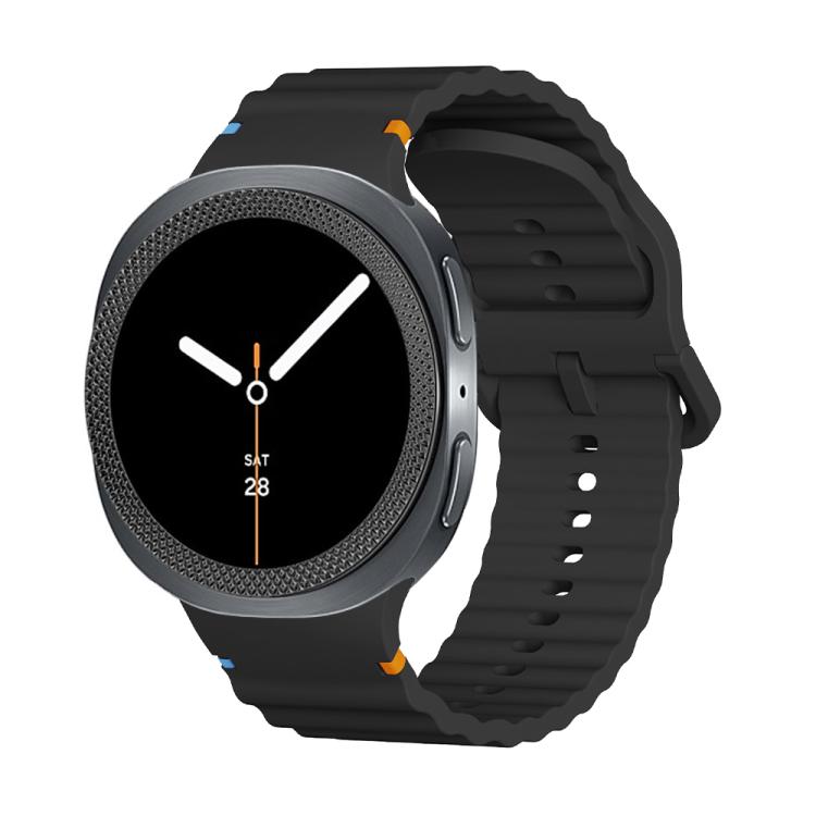 For Samsung Galaxy Watch8 40mm Rhombic Texture Bezel and Wavy Grain Stitched Color Buckle Silicone Watch Band(Black Black) - free shipping - PMC TechLife - Order now!