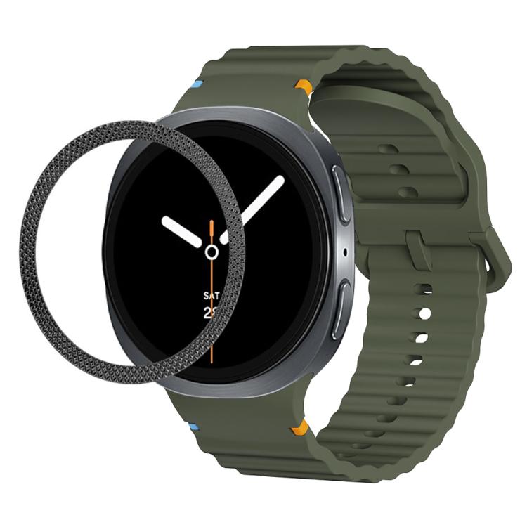 For Samsung Galaxy Watch8 40mm Rhombic Texture Bezel and Wavy Grain Stitched Color Buckle Silicone Watch Band(Army Green Black) - free shipping - PMC TechLife - Order now!