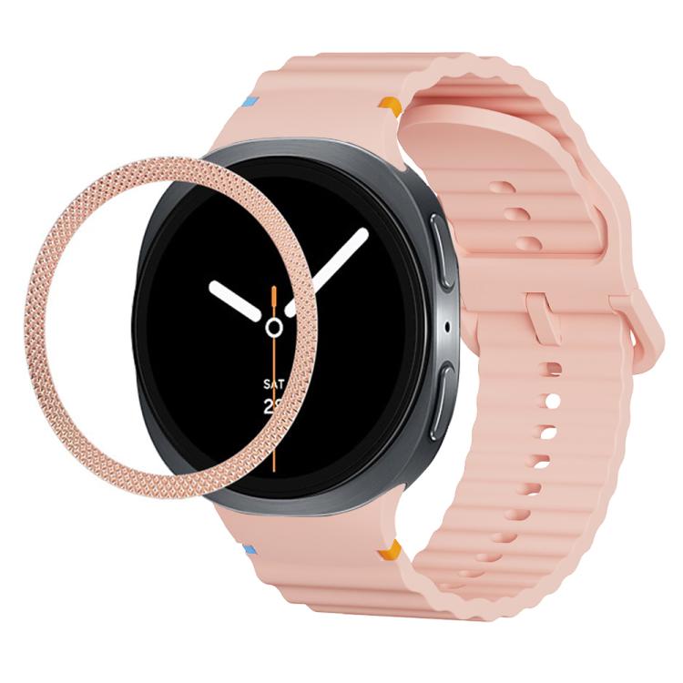 For Samsung Galaxy Watch8 40mm Rhombic Texture Bezel and Wavy Grain Stitched Color Buckle Silicone Watch Band(Pink Rose Gold) - free shipping - PMC TechLife - Order now!