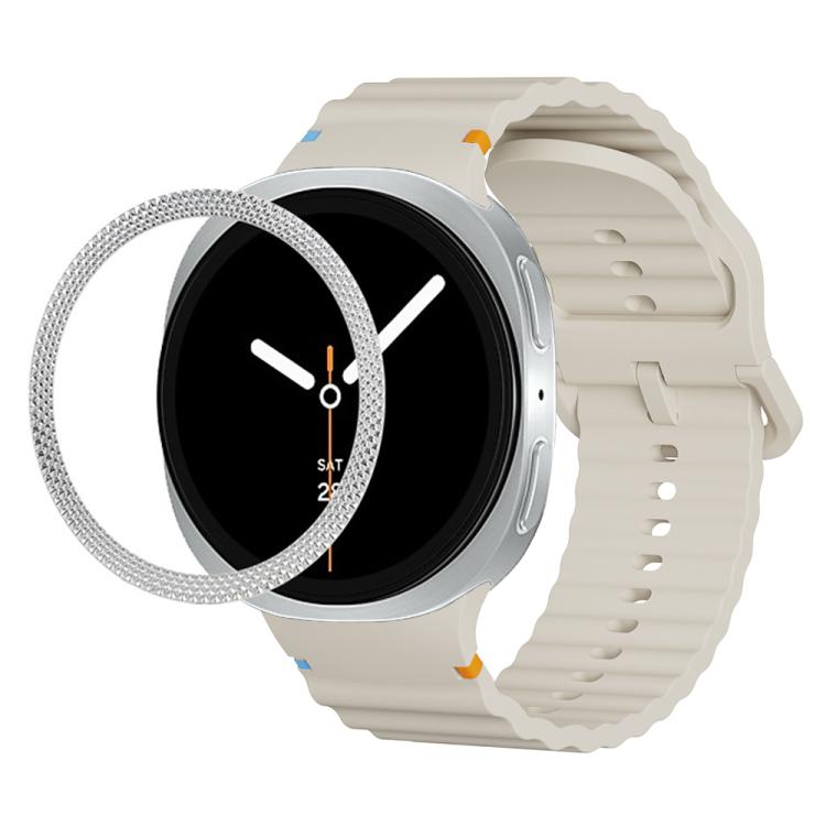 For Samsung Galaxy Watch8 44mm Rhombic Texture Bezel and Wavy Grain Stitched Color Buckle Silicone Watch Band(Beige Silver) - free shipping - PMC TechLife - Order now!