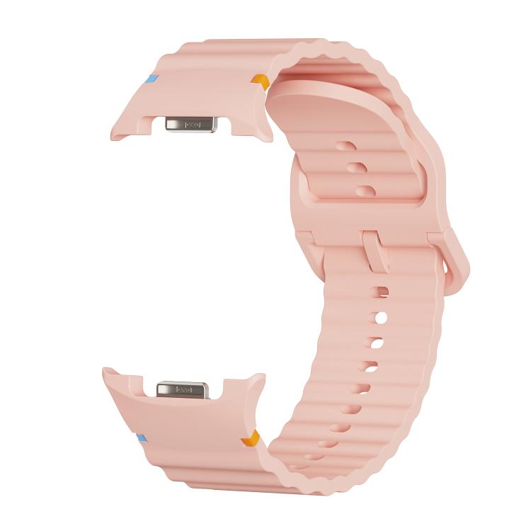 For Samsung Galaxy Watch8 44mm Rhombic Texture Bezel and Wavy Grain Stitched Color Buckle Silicone Watch Band(Pink Silver) - free shipping - PMC TechLife - Order now!