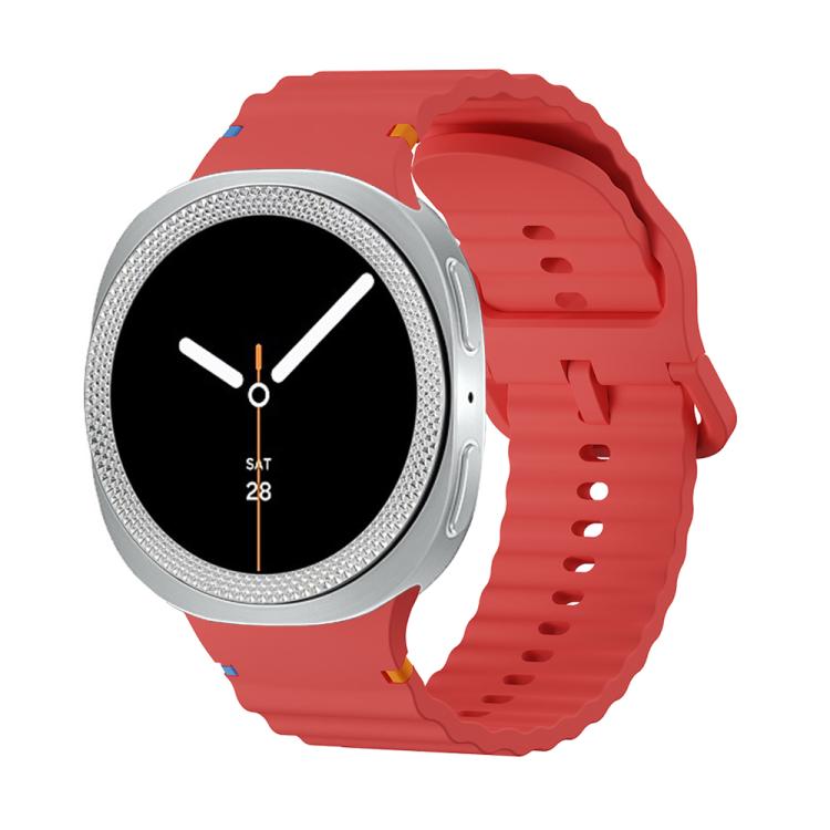 For Samsung Galaxy Watch8 44mm Rhombic Texture Bezel and Wavy Grain Stitched Color Buckle Silicone Watch Band(Red Silver) - free shipping - PMC TechLife - Order now!