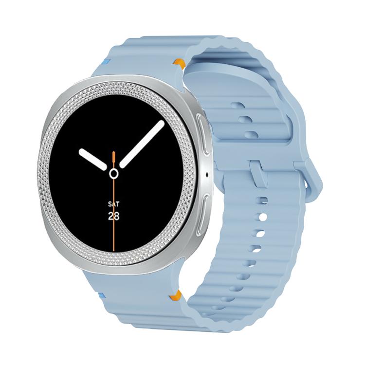 For Samsung Galaxy Watch8 44mm Rhombic Texture Bezel and Wavy Grain Stitched Color Buckle Silicone Watch Band(Light Blue Silver) - free shipping - PMC TechLife - Order now!