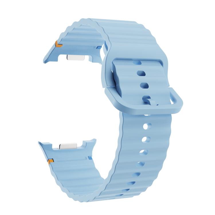 For Samsung Galaxy Watch8 44mm Rhombic Texture Bezel and Wavy Grain Stitched Color Buckle Silicone Watch Band(Light Blue Silver) - free shipping - PMC TechLife - Order now!