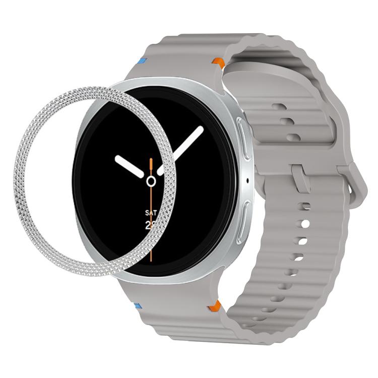 For Samsung Galaxy Watch8 44mm Rhombic Texture Bezel and Wavy Grain Stitched Color Buckle Silicone Watch Band(Gray Silver) - free shipping - PMC TechLife - Order now!