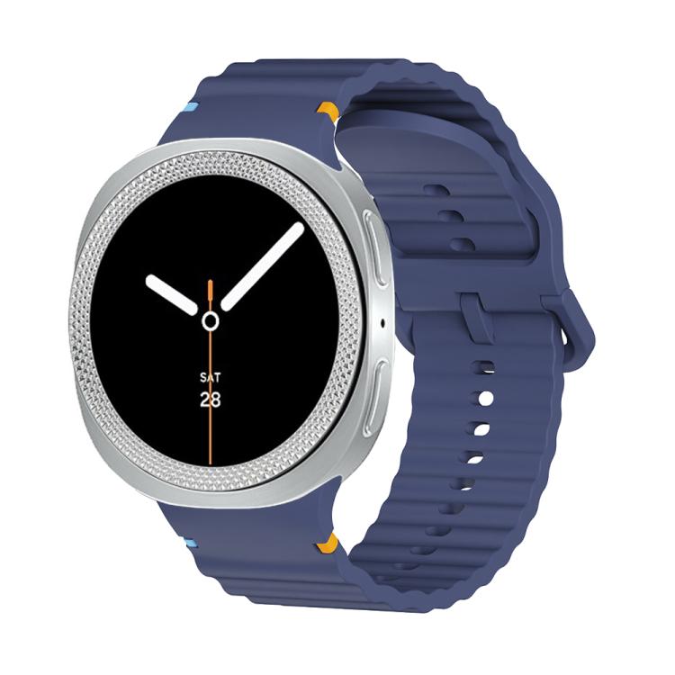 For Samsung Galaxy Watch8 44mm Rhombic Texture Bezel and Wavy Grain Stitched Color Buckle Silicone Watch Band(Midnight Blue Silver) - free shipping - PMC TechLife - Order now!
